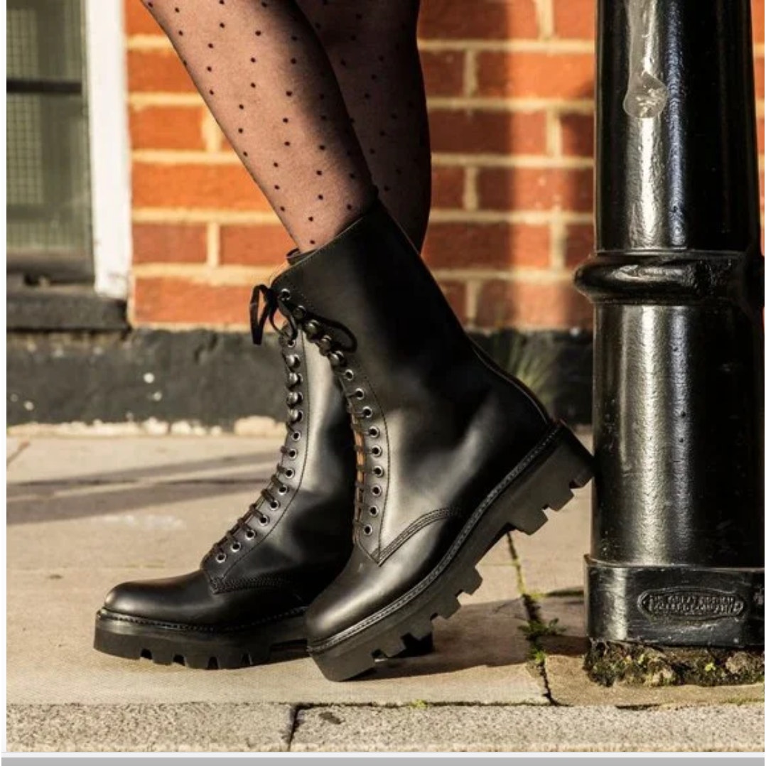 Anthropologie X Grenson Mavis Black Leather Combat Boots Uk 4 Us 6.5